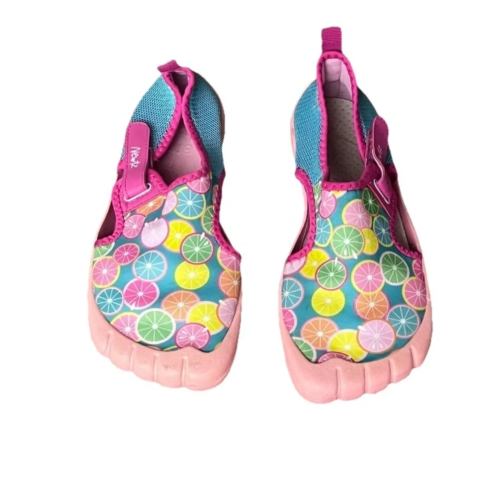 Newtz Girls Water Shoes Size 4/5 | Pink Fruit Print Beach Swim Slip-On Flats